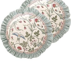 NWT Floral Round Cover Cushions with Ruffled Edges